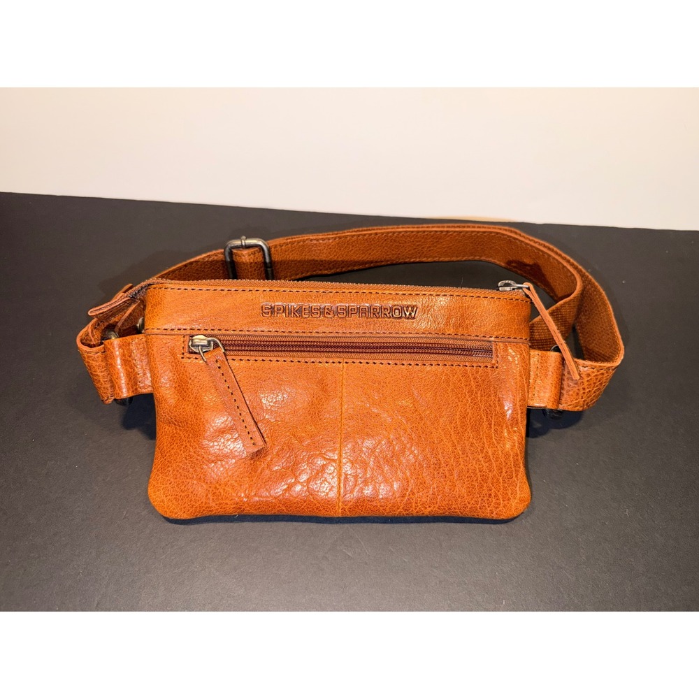 Spikes & Sparrow Brandy Brown Leather Waist Bag Fanny Pack Crossbody Adj Strap